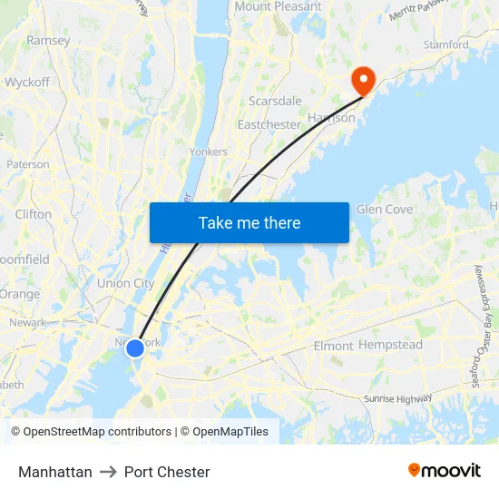 Manhattan to Port Chester map