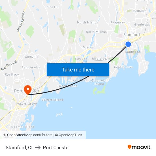 Stamford, Ct to Port Chester map