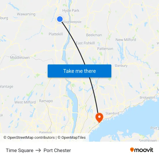 Time Square to Port Chester map