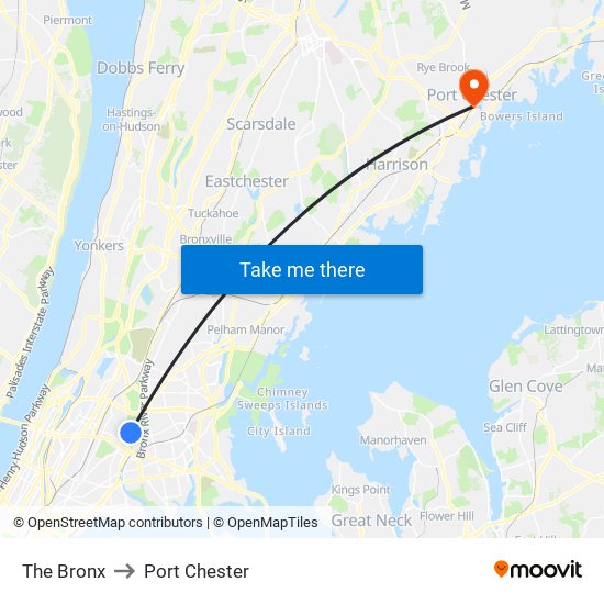 The Bronx to Port Chester map