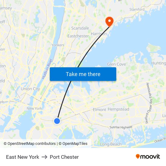 East New York to Port Chester map