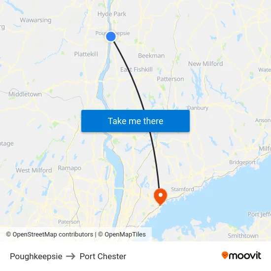 Poughkeepsie to Port Chester map