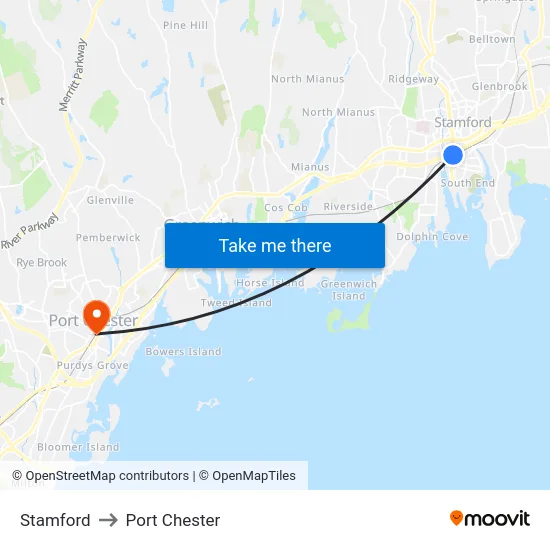 Stamford to Port Chester map