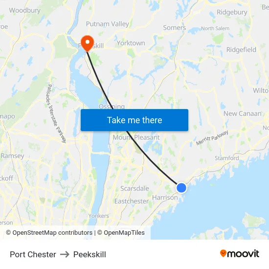 Port Chester to Peekskill map