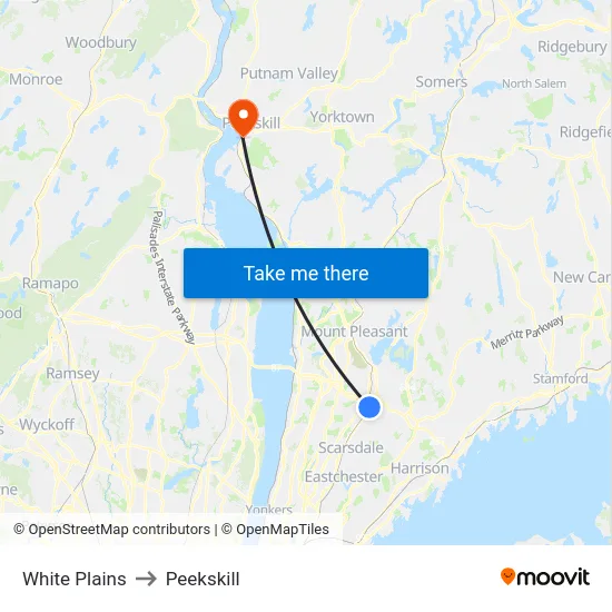 White Plains to Peekskill map