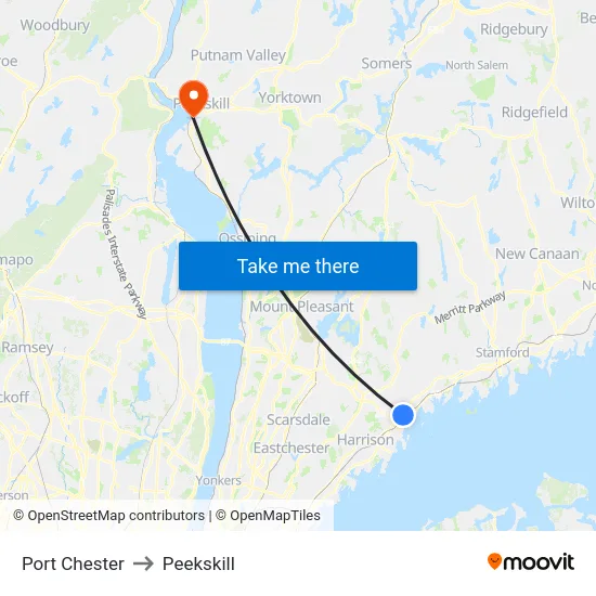 Port Chester to Peekskill map
