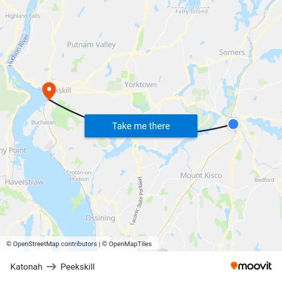 Katonah to Peekskill map