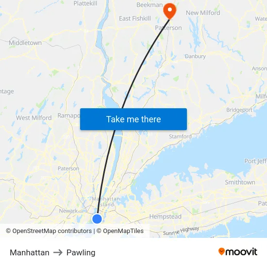 Manhattan to Pawling map