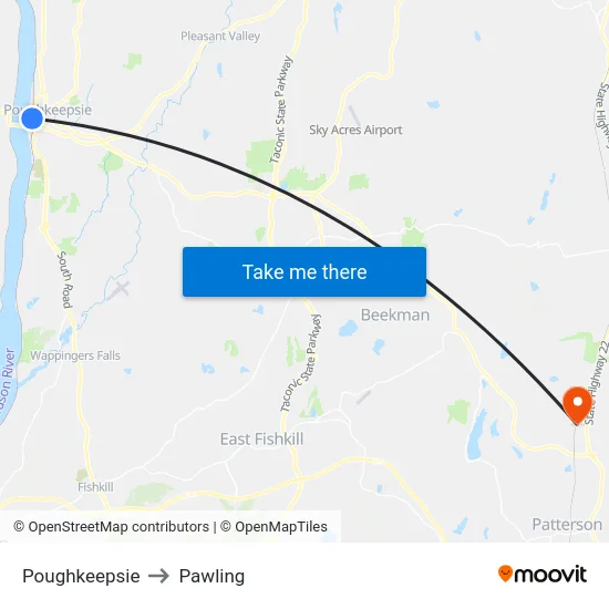 Poughkeepsie to Pawling map