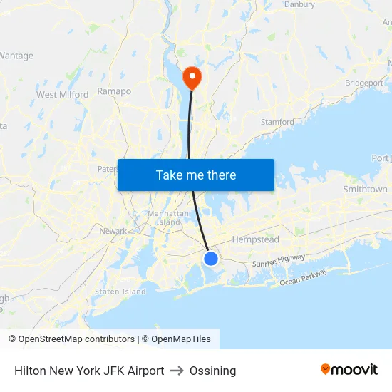 Hilton New York JFK Airport to Ossining map