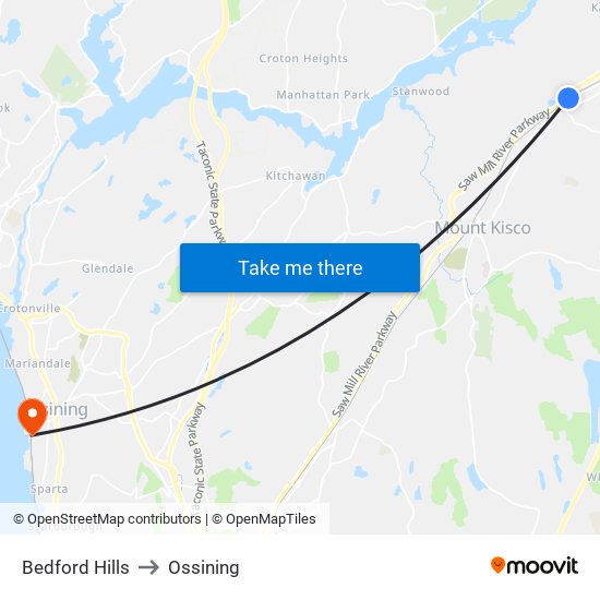 Bedford Hills to Ossining map