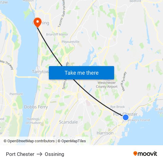 Port Chester to Ossining map