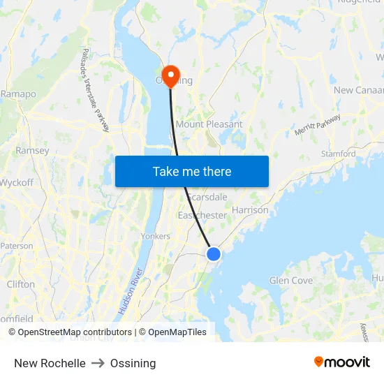 New Rochelle to Ossining map