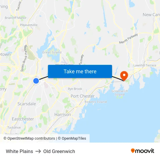 White Plains to Old Greenwich map