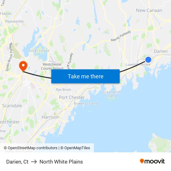 Darien, Ct to North White Plains map