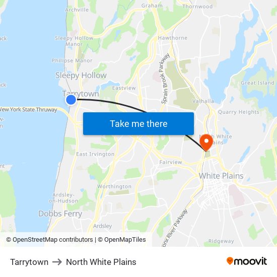 Tarrytown to North White Plains map