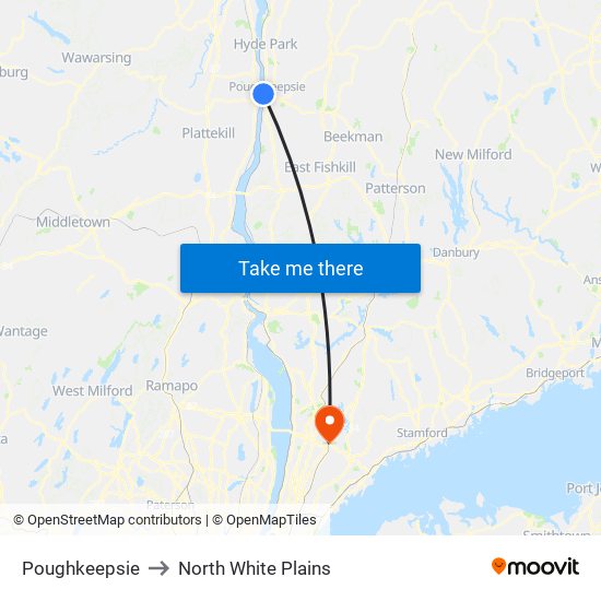 Poughkeepsie to North White Plains map