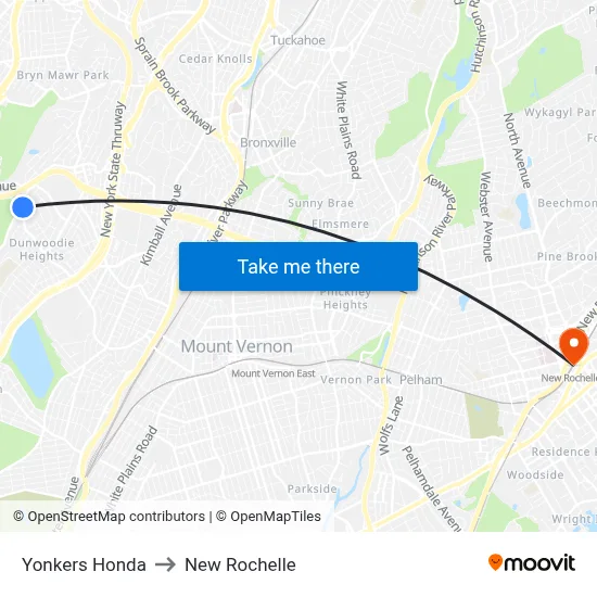 Yonkers Honda to New Rochelle map