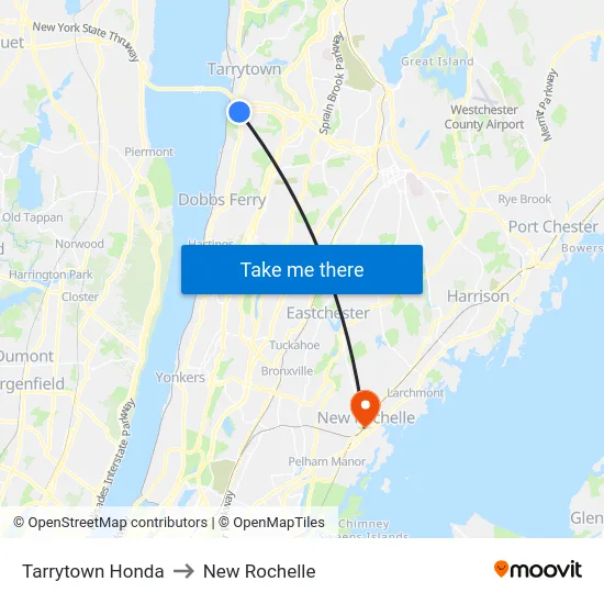 Tarrytown Honda to New Rochelle map
