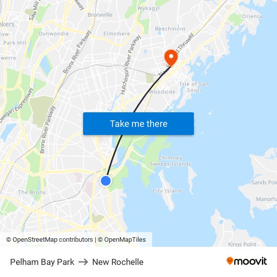 Pelham Bay Park to New Rochelle map