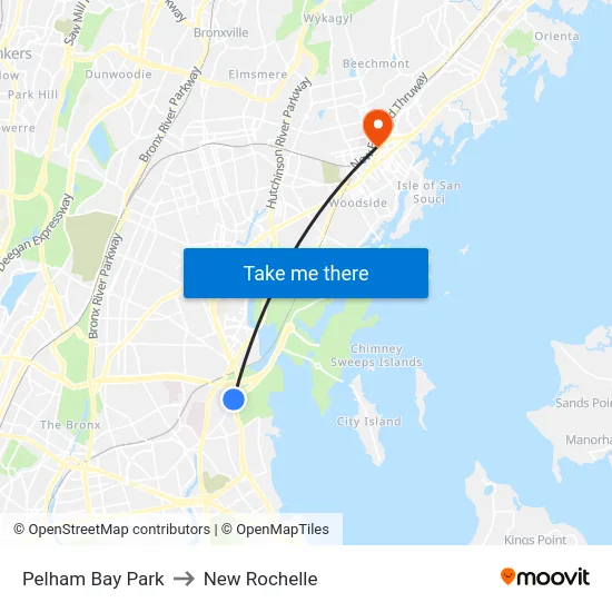 Pelham Bay Park to New Rochelle map