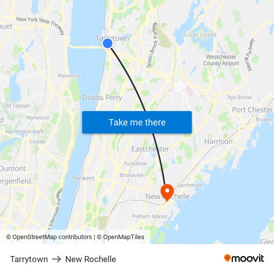 Tarrytown to New Rochelle map