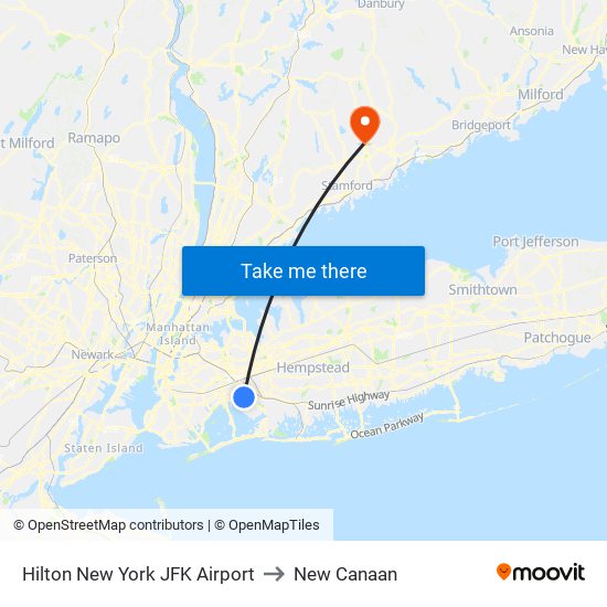 Hilton New York JFK Airport to New Canaan map