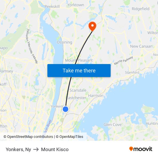 Yonkers, Ny to Mount Kisco map