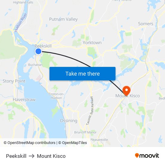 Peekskill to Mount Kisco map