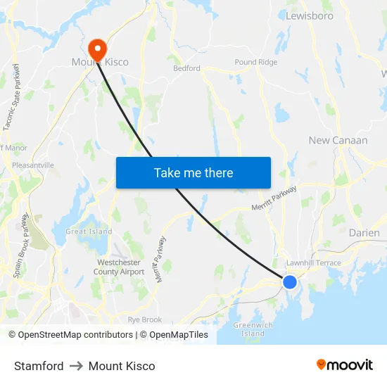 Stamford to Mount Kisco map