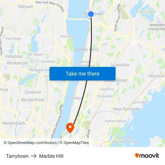 Tarrytown to Marble Hill map