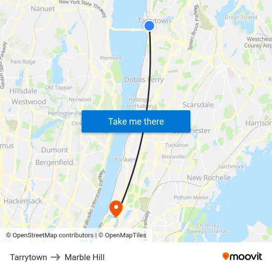 Tarrytown to Marble Hill map