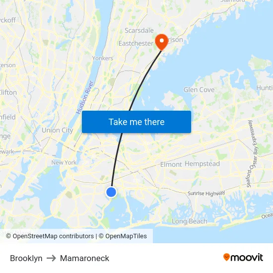 Brooklyn to Mamaroneck map