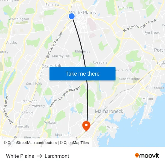 White Plains to Larchmont map