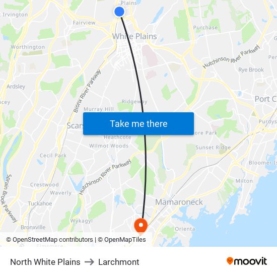 North White Plains to Larchmont map