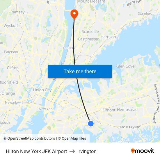 Hilton New York JFK Airport to Irvington map