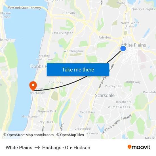 White Plains to Hastings - On- Hudson map