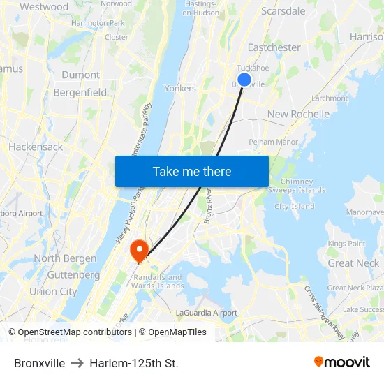 Bronxville to Harlem-125th St. map