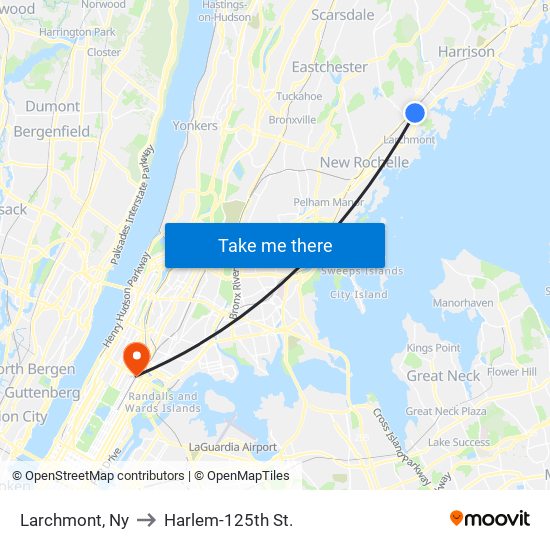 Larchmont, Ny to Harlem-125th St. map