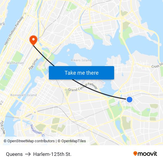 Queens to Harlem-125th St. map