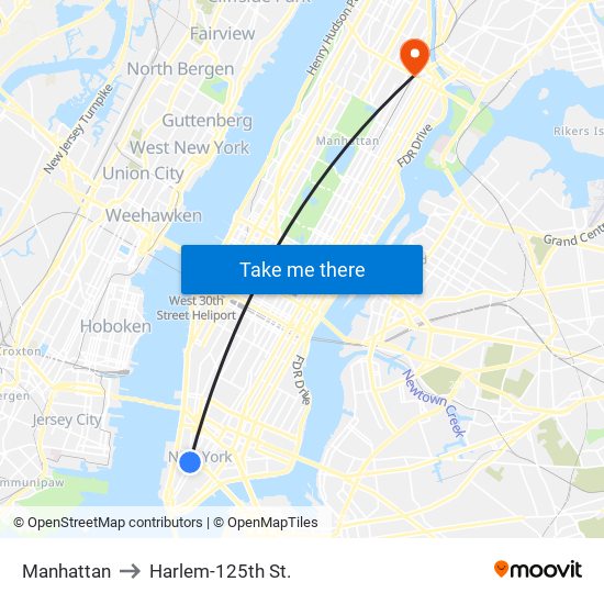 Manhattan to Harlem-125th St. map