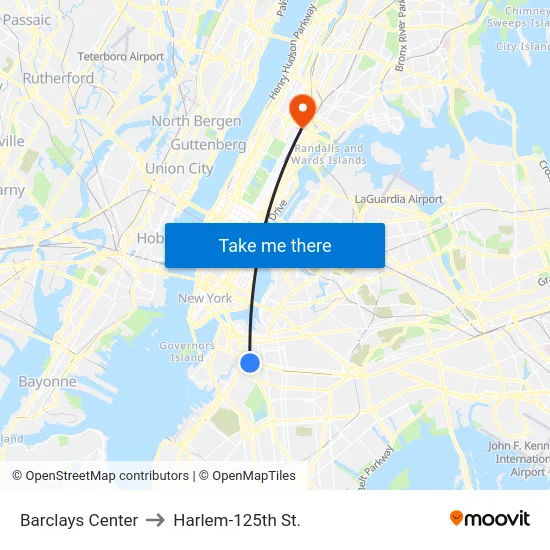 Barclays Center to Harlem-125th St. map