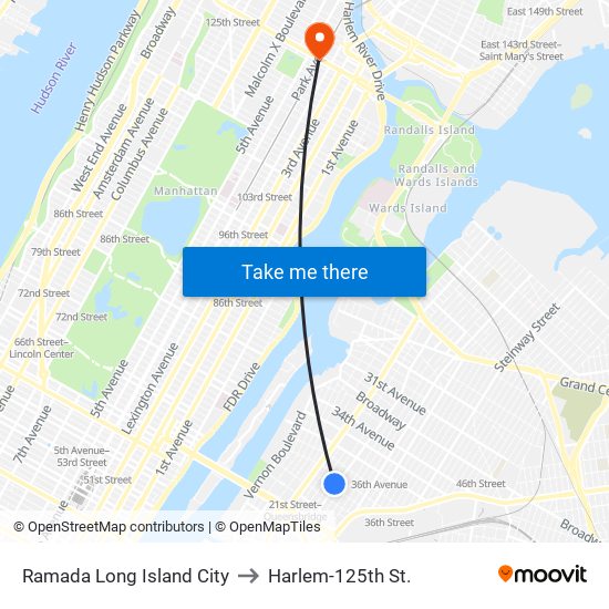 Ramada Long Island City to Harlem-125th St. map