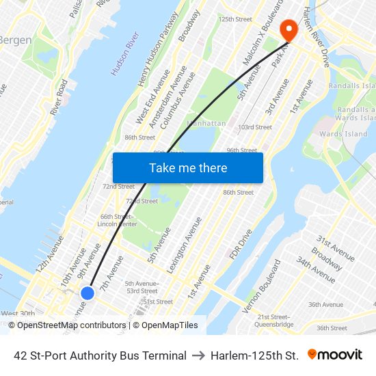 42 St-Port Authority Bus Terminal to Harlem-125th St. map