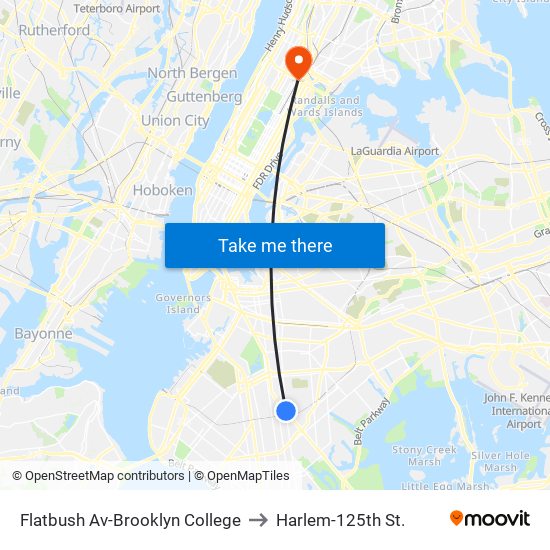 Flatbush Av-Brooklyn College to Harlem-125th St. map