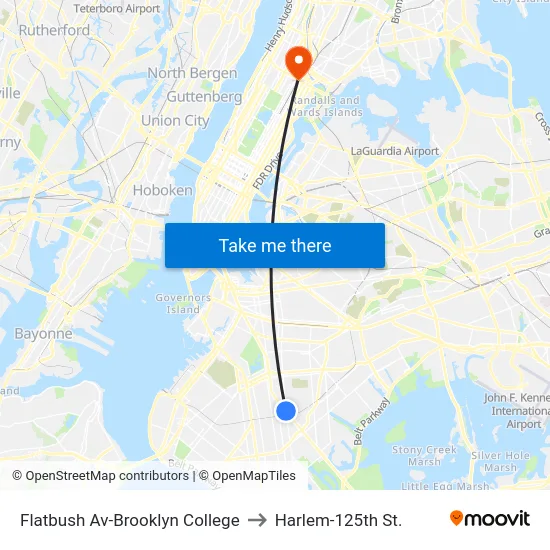 Flatbush Av-Brooklyn College to Harlem-125th St. map