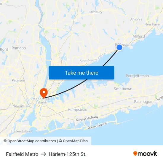 Fairfield Metro to Harlem-125th St. map