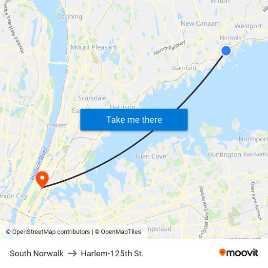 South Norwalk to Harlem-125th St. map