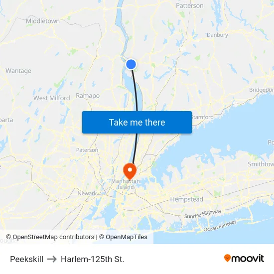 Peekskill to Harlem-125th St. map