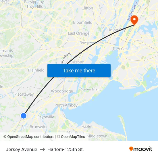 Jersey Avenue to Harlem-125th St. map